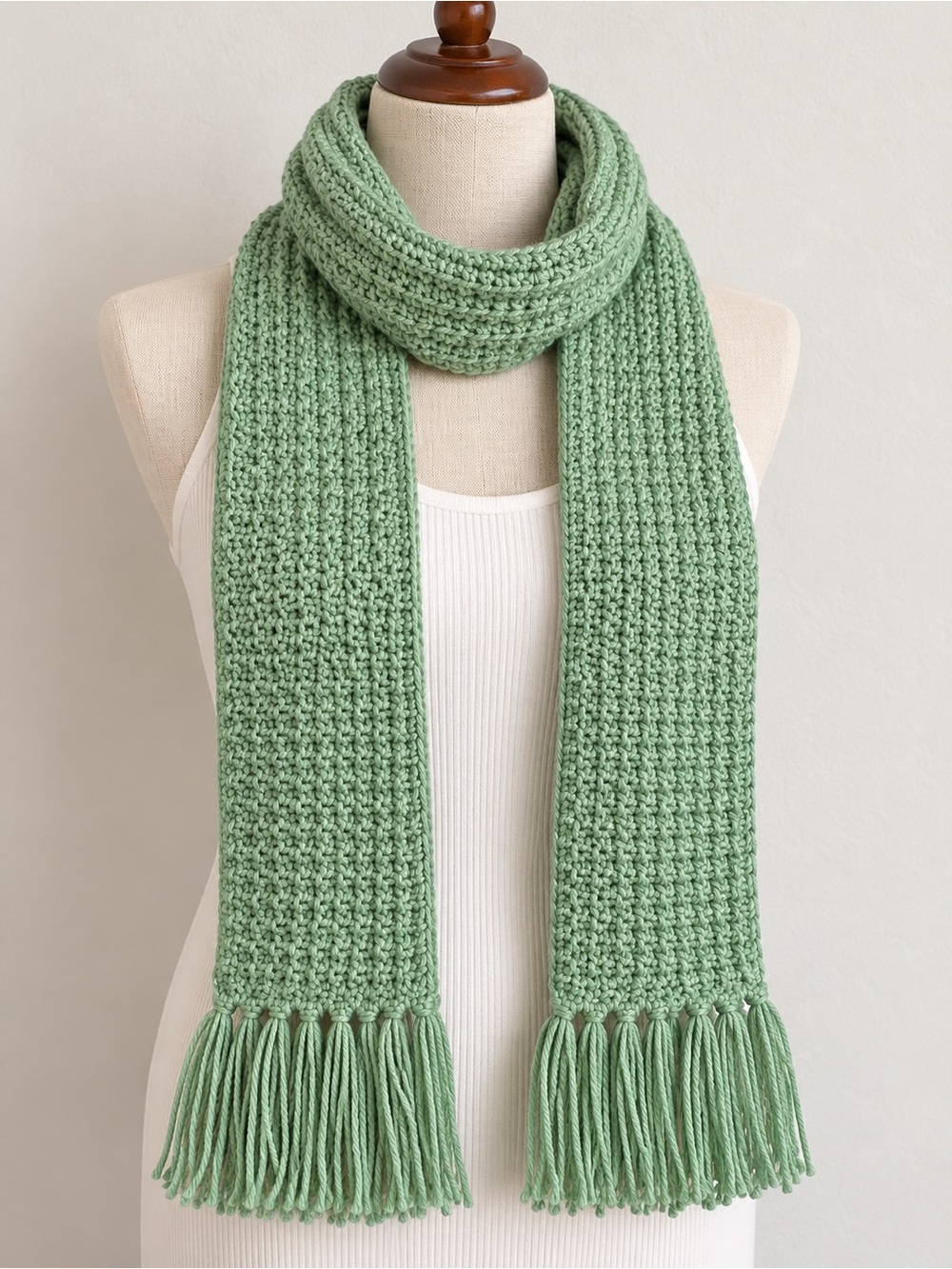 Soft Knit Fringe Scarf - Sage Green